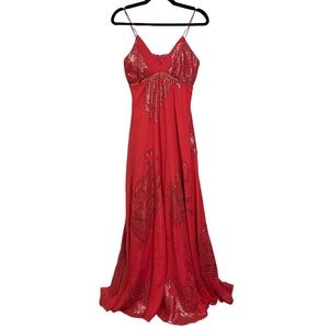 Nicole Miller Coral Silk Metallic Thread Gown | Size 8